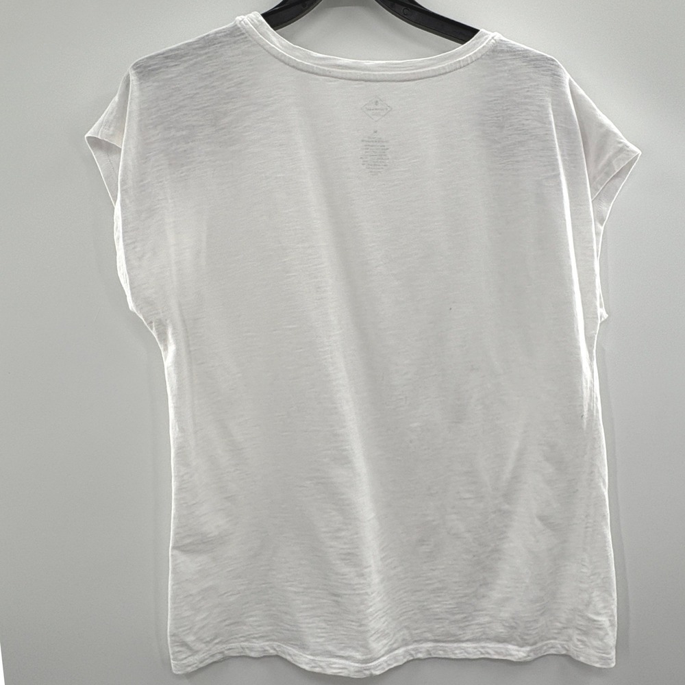 St. Johns Bay Womens White Floral Embroidered Cap Sleeve Slub Cotton T-Shirt M